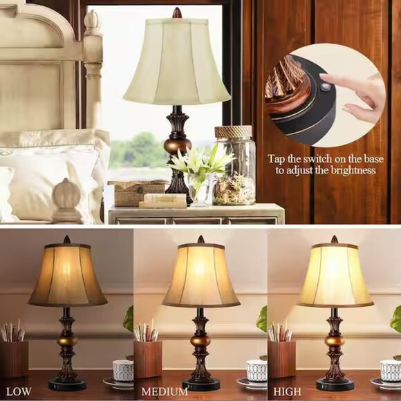 Partphoner Vintage Touch Table Lamp Set (2) | Dual USB | 3-Way Dimmable | Bronze - Picture 3 of 5